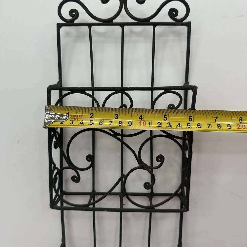 Vintage Iron Wall Rack 3 Bins 4 Hooks Home Office Storage Display Shelf 26